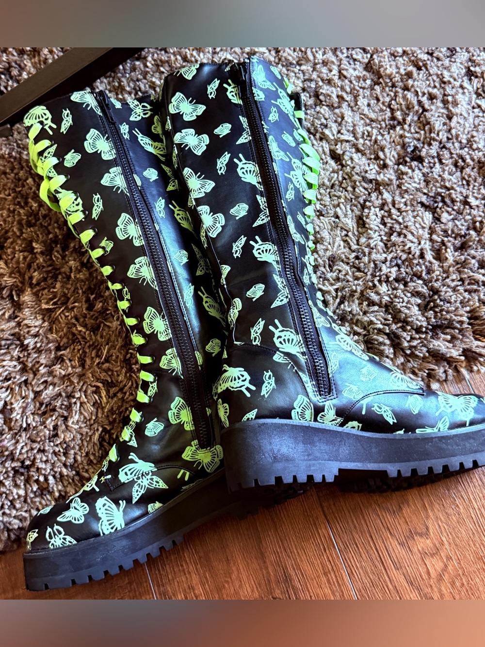 DOLLS KILL CLUB EXXX Glow In The Dark Platform Boots Butterfly Print SZ 9 - Picture 6 of 16